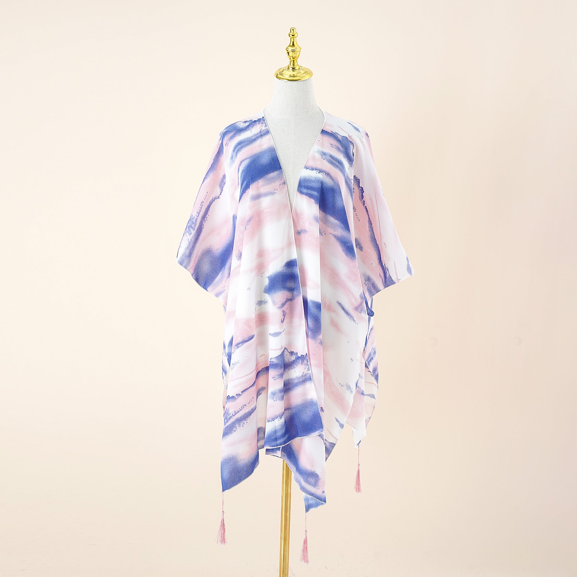 Spring Summer Striped Color Matching Tassel Shawl Beach Sun Protection Sunshade Cardigan Coat Bella Mia